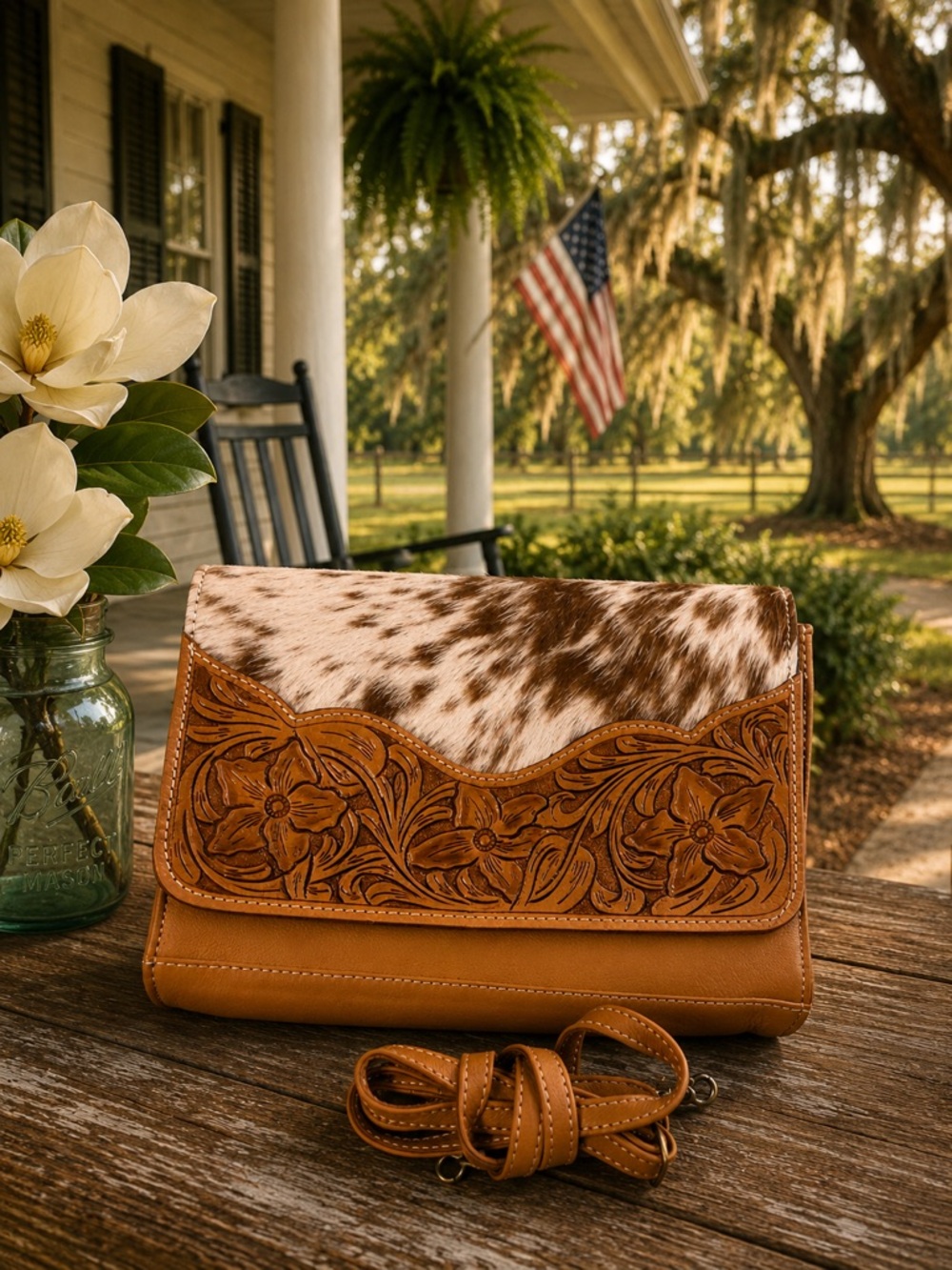 🧡 Western Purse Cowhide Tooled Leather